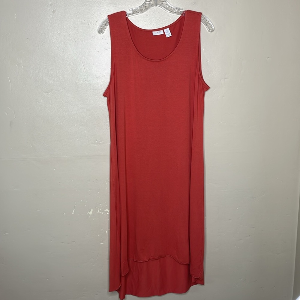 CHICO’S Swing Tank Dress Orange Stretchy Jersey Knit High Low Popover Casual 16